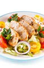 Green salad with grilled chicken fillet