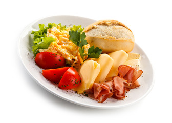 Breakfast - scrambled eggs, ham and cheese
