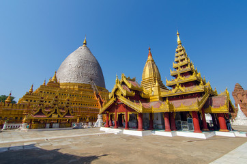 Shwezigon Pagoda with blue sky in Bagan, Myanmar.