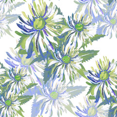 Seamless pattern of watercolor asters on a color or textural background
