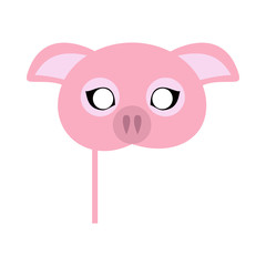 Pink Pig Domestic Animal Carnival Mask. Vector