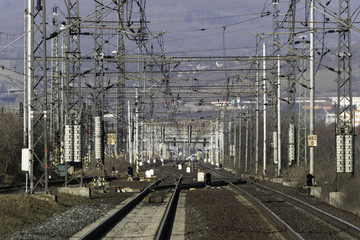 Fototapeta na wymiar Railway Station with trains and tracks