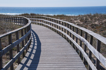 Fototapeta premium Pasarela de madera hacia la playa