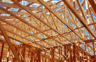 Wood framing on new house under construction