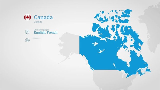 Animated infographics map with country's flag and profile. Canada