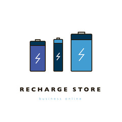 Battery linear icon, vector banner, minimalistic logo mark, design for creation app, logotype of application design. Charger sign, recycle object, recharge, repair pictogram, recycle symbol.