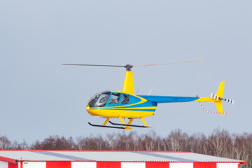 Small helicopter arrived at the airport