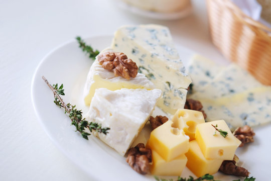 Cheese plate with different kinds of cheese