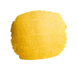 Vector golden brush stroke for you amazing design project. Watercolor texture paint stain isolated on white. Abstract hand painted golden background for greeting, gift, wedding card.