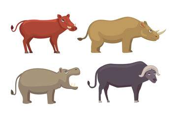 African animals cartoon vector set. elephant, rhino, giraffe, cheetah, zebra, hyena, lion, hippo, crocodile, gorila and outhers. safari isolated illustration