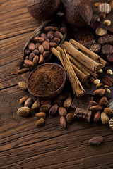 Praline Chocolate on wooden backgroud