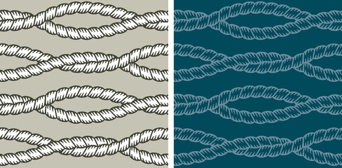 Seamless pattern, linked strings. Two different versions of seamless pattern made with nautical strings.