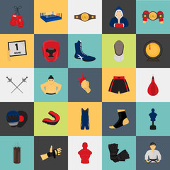 Fighting sports color flat set icons for web and mobile design