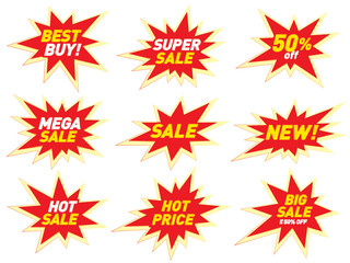 Sale label price tag banner star badge template sticker design. Vector illustration.