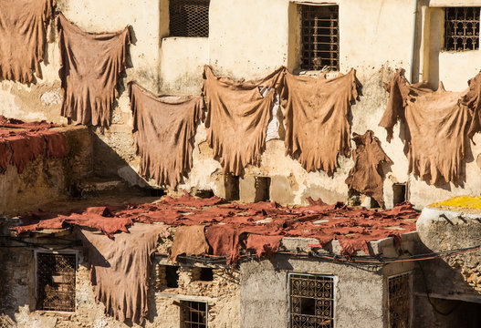 Old leather tannery in moroccan city Fez
