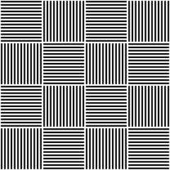 Vector abstract geometric seamless pattern. Weaving textile fabric with black and white crossed straight lines. Checked background texture in linear arrangement.