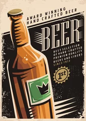 Poster Beer retro poster layout with beer bottle and creative typography on black background © lukeruk