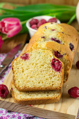 Raspberry sweet cake with powdered sugar
