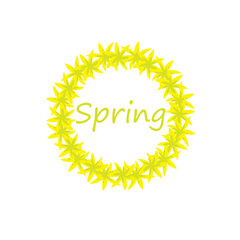 Round frame of yellow flowers in spring