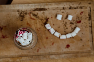 Obraz na płótnie Canvas hot coffee with milk and berry jam