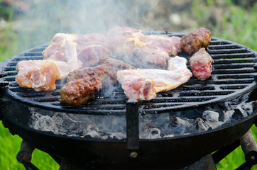 Close up of Barbecue in the forest with smoke