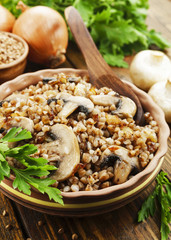 Buckwheat porridge with champignons