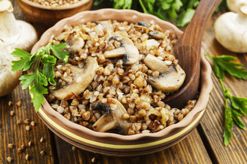 Buckwheat porridge with champignons