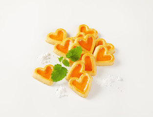 Fototapeta na wymiar heart-shaped cookies with jam