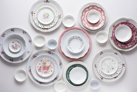 Plates on white table 