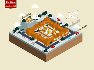 Obraz premium isometric illustration vector graphic design of chiang mai city thailand