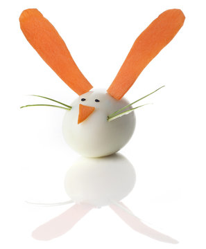 Food art creative concepts. Cute rabbit over white background.