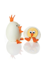 Food art creative concepts. Cute chicken over white background.