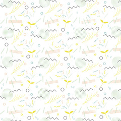 Trendy geometric elements memphis card. Pattern for tissue and postcards. Spring poster  background. Vector illustration