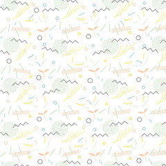 Trendy geometric elements memphis card. Pattern for tissue and postcards. Spring poster  background. Vector illustration