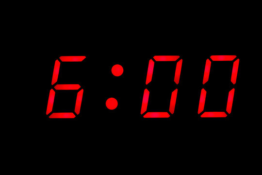 Digital clock displaying six o'clock