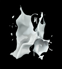 White splash isolated black background. 3d illustration, 3d rendering.