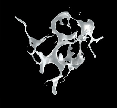 White splash isolated black background. 3d illustration, 3d rendering.