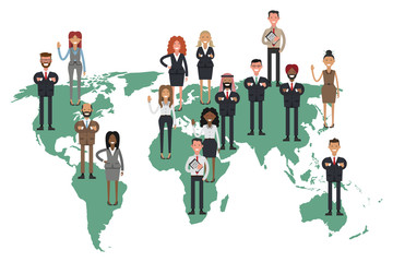 business people composing a world map