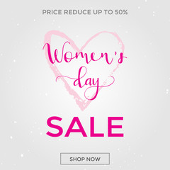 Discount greeting card design - International Happy Women's Day. 8 March holiday background with lettering.