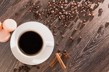 Coffee cup with coffee beans and chicory