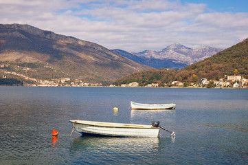 Fototapeta na wymiar Two fishing boats. Bay of Kotor, Montenegro