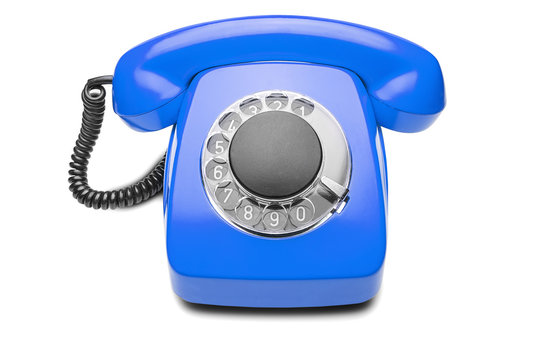landline blue  phone on a isolated white background