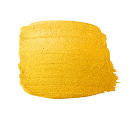 Vector golden brush stroke for you amazing design project. Watercolor texture paint stain isolated on white. Abstract hand painted golden background for greeting, gift, wedding card.