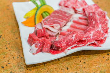 Uncooked raw fresh beef .