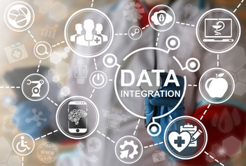 Big data integration medicine concept. Medical information database integrate. Health care server...