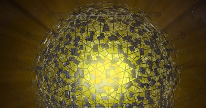 Dyson Sphere : massive alien mega structure surrounding  star , built to capture the energy needed by advanced civilizations. 3d animation