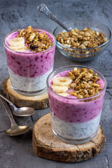Chia pudding  with berry smoothie