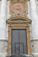 Church door of Holy Apostles Peter and Paul. Krakow, Poland.