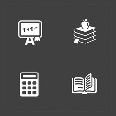 Four Modern flat education icons set on dark background 