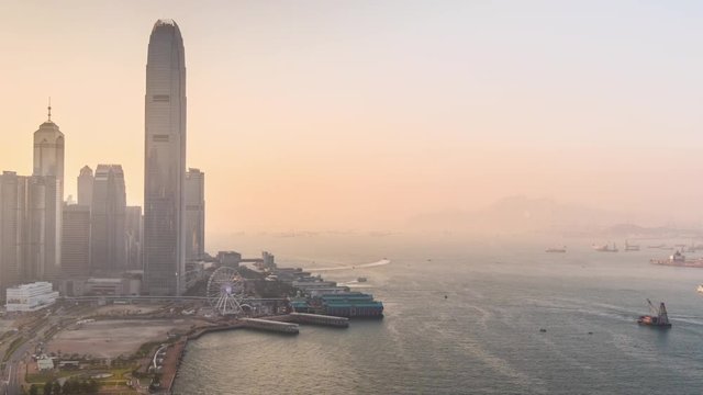hong kong sunset rooftop world trade center bay panorama 4k time lapse china
